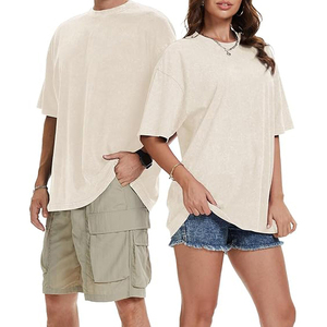 Vintage Washed Men T <b>shirts</b> Heavyweight 240GSM Cotton Drop Shoulder Cream Plain Loose Fit Streetwear Apparel - Product Image 5