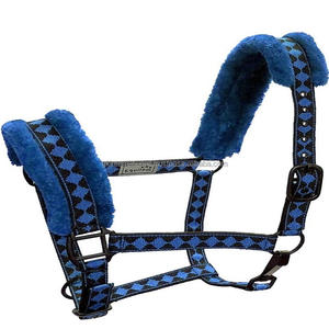 High Quality Full Horse Size Nylon Halter Luxury Black Coated Hardware and Colorful Fleece Mink <b>Padded</b> Nose and Crown - Product Image 1