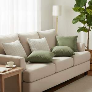 Juego de 5 Fundas de Almohada Decorativas SOGA, Color Verde Salvia, Terciopelo, con Cubierta de Punto Trenzado Crema - Product Image 2