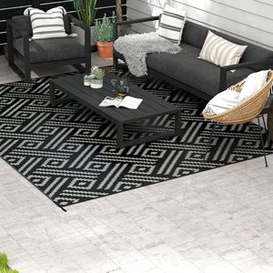 Tappeto Geometrico Shaggy da Esterno 9x12 Nero e Grigio con Borsa per il Trasporto per Camper, Campeggio e Patio - Product Image 2