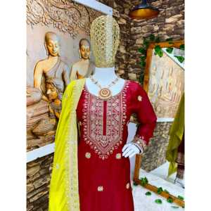 Ensemble de costume de fête magnifique pour femmes avec Dupatta fantaisie et vêtements à pendentif haut et bas - Product Image 2