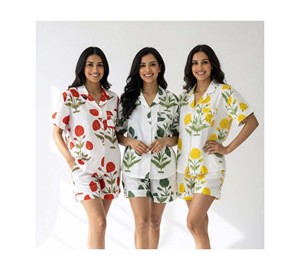 Ensemble de pyjama court en coton floral pour l'été, imprimé indien, vêtements de nuit à manches courtes, imprimé à la main, vêtements de détente doux et respirants - Product Image 1