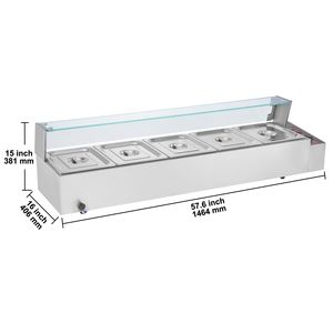 Scaldavivande Elettrico Commerciale 60QT a 5 Vasche con Coperchio in Vetro, 1500W, da Banco, in Acciaio Inossidabile, per Buffet, Bain Marie Manuale - Product Image 5