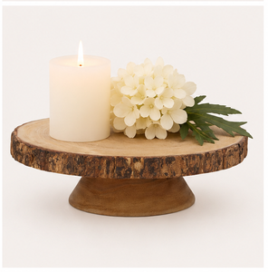 Rustic Wood Slice Cake <b>Stand</b> with Natural <b>Tree</b> Bark Edge Handcrafted Pedestal Dessert Display For Weddings Birthdays Table Decor - Product Image 2