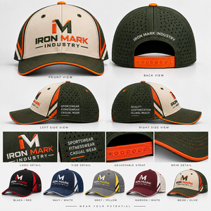 <b>IRON</b> INDUS Mesh Jersey Snapback Cap 5-Panel Breathable Adjustable Sporty Baseball Hat Contrast Color Block Design Unisex Adult - Product Image 1