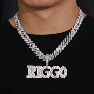 <b>Custom</b> Iced Out Brass Zircon Letter Riggo <b>Name</b> Fine Jewelry Pendants & Charms 18K Gold Plated <b>Necklace</b> - Product Image 1