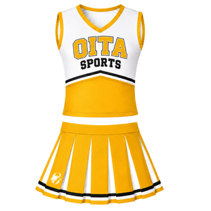 Ensemble d'uniforme de cheerleading jaune doré, haut sans manches à col en V, jupe plissée, pour équipe sportive, performance de danse, entraînement et compétition - Product Image 1