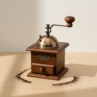 Moulin à café manuel vintage en bois avec dessus en bronze et tiroir, style nordique, portable, à meules en céramique, qualité supérieure