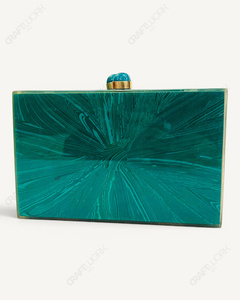 Pochette en malachite naturelle |   Minaudière artisanale Sunburst |   Sac de soirée de luxe décontracté pour femme, idéal pour mariage et cérémonie - Product Image 6