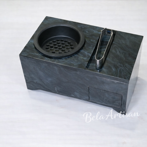 Support de brûleur à encens arabe moderne en bois et résine aromatique, avec plateau, organisateur et tiroir, pour bakhoor et oud, décoration Majlis - Product Image 1