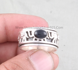 Anillo giratorio de diseñador Vintage de Plata de Ley 925, anillo de fiesta de boda con piedras preciosas de ónix negro para meditación Unisex - Product Image 2
