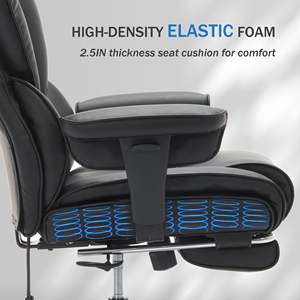Ergonomic Home Office <b>Chair</b> with <b>Adjustable</b> <b>Height</b> <b>High</b>-Back Leather Reclining Waist Lumber Support Headrest-Black - Product Image 5