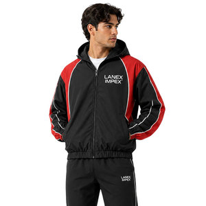 Custom Men Hooded Windbreaker <b>Jacket</b> Black Red Sports <b>Jacket</b> <b>Lightweight</b> Waterproof Zip Up Outdoor Training Coat Casual Wear - Product Image 2