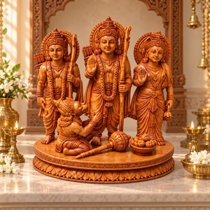 Kadam Holz Ram Darbar Statue Handgefertigte Hindu-Götter-Figur für Heim-Tempel-Dekoration Spirituelle Geschenke Traditionelles Indisches Religiöses Kunstwerk - Product Image 1