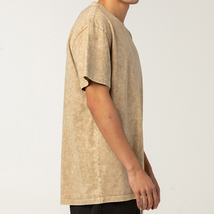 T-shirt pour homme en coton, coupe ample, style vintage, effet délavé à l'acide, logo tricoté sur le devant, streetwear, tee-shirt oversize - Product Image 3