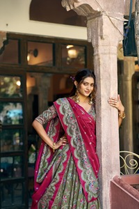 Indian Ethnic Traditional Designer Tussar Silk <b>Lehenga</b> Choli Foil Print Work for Wedding Outfit for <b>Women</b> Fancy Floor Length Fit - Product Image 3