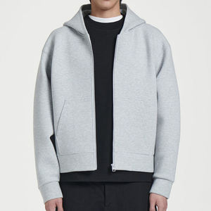 Sweat à capuche zippé gris pour homme, doux au toucher, avec poche avant, coupe décontractée et confortable, 100 % coton, couleur unie, tendance - Product Image 1