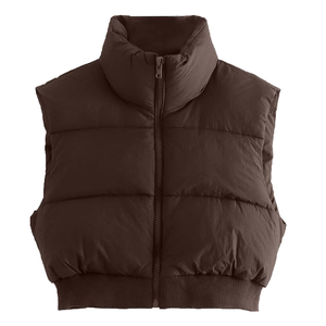 Chaleco Acolchado para Mujer, Cuello Alto, Cierre de Cremallera, Color Sólido, Chaqueta de Invierno, Relleno Grueso de Poliéster, Corto, Personalizado - Product Image 4