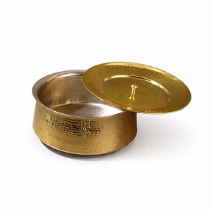 Modern Luxury Gold Hammered Casserole With <b>Lid</b> Round Metal Durable Polished Exterior - Product Image 5
