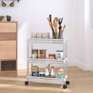 3-Tier Silver and White Aluminum Kitchen <b>Storage</b> <b>Trolley</b> - Product Image 1