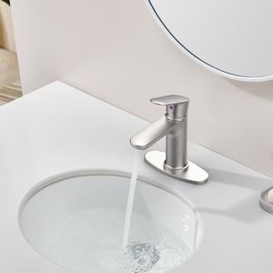 Single-Handle <b>Brushed</b> Nickel Basin Faucet for Bathroom Laundry 1-3 Holes 9/16\" Hoses Single Handle Vanity Sink Faucet with <b>Deck</b> - Product Image 2