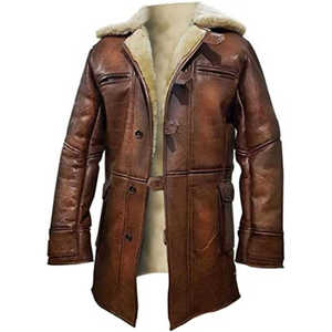 Modern <b>Men</b> Eco-Friendly Genuine Leather Velour Lined Heavy Warm <b>Winter</b> Outdoor Weather Resistant <b>Overcoat</b> - Product Image 2