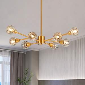Lustre moderne en cristal de 28 pouces, 9 lumières, pendentif doré pour salon, salle à manger, cuisine - Luminaires uniquement, ampoules non incluses - Product Image 1
