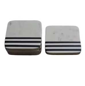 Juego de 4 Posavasos de Piedra Hechos a Mano con Incrustaciones de Mármol de 5 mm, Diseño Moderno y Ecológico de la India - Product Image 1