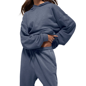 High Quality Custom Vintage Wash Hoodie & <b>Sweatpants</b> <b>Set</b> Women 2 piece <b>set</b> Acid Wash Fleece Tracksuit Oversized Streetwear OEM - Product Image 2