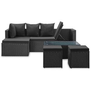 Conjunto de Sofás Grandes para Jardín en Ratán PE Negro con Acero con Recubrimiento en Polvo y Vidrio, Muebles de Exterior Premium - Product Image 3