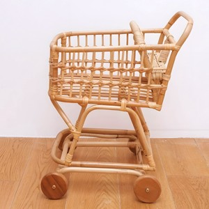 Carrito de compras de mimbre para juegos de rol, carrito de mercado de juguete, carrito de ratán de primera calidad para niños - Product Image 1
