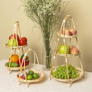 Cesta de Bambú de 2 Niveles con Asas, Organizador de Cocina Tejido, Contenedores de Almacenamiento, Artículos para el Hogar, Juegos de Baño, Decoración del Hogar - Product Image 2