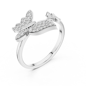 <b>TWIN</b> BUTTERFLY LAB GROWN DIAMOND RING SET 18KT SOLID WHITE GOLD RHODIUM PLATED BRILLIANT CUT ENGAGEMENT PARTY <b>GIFT</b> WEDDING DAILY - Product Image 4