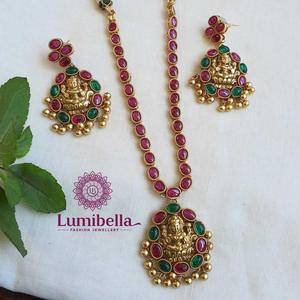 Antique Gold Plated Zircon Bridal Jewelry Set-Trendy Temple Earring Set - Product Image 2