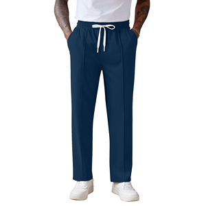 2026 Men's Navy Blue Casual Joggers Elastic Waist Drawstring Side Pockets Breathable Midweight Polyester Pants Autumn Style - Product Image 1