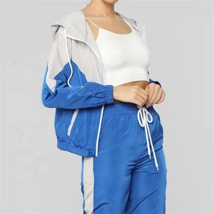 Ensemble de survêtement imperméable imprimé pour femme, deux pièces, hiver, haut court, motif uni, veste coupe-vent zippée, pantalon 100% coton - Product Image 2