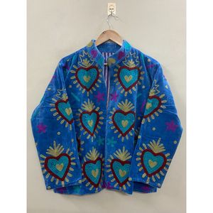 Hand Embroidered <b>Velvet</b> <b>Jacket</b> <b>Women</b> Full Sleeve Turn-down Collar OPEN Closure Autumn Bohemian Heart Pattern Coat - Product Image 1