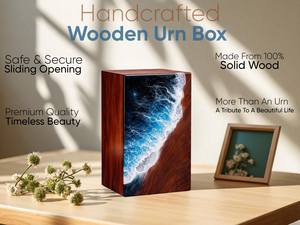 Handcrafted Ocean Wave Resin Urn Wooden <b>Memorial</b> Keepsake for humane ashes medium size 9x5.5 inches urn <b>box</b> - Product Image 6