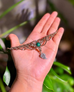 Handmade Gold Plated Macrame Green Stone Leaf Charm Bohemian <b>Adjustable</b> Cord <b>Bracelet</b> for Women - Product Image 4