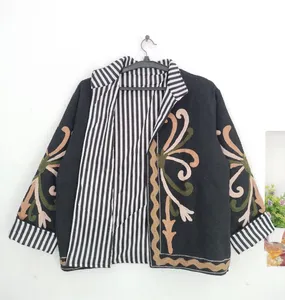 Chaqueta Boho Suzani Negra Hecha a Mano con Bordado Floral Colorido, Abrigo de Manga Larga para Mujer, Otoño-Invierno - Product Image 5