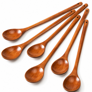 Juego de utensilios de cocina de madera natural ecológicos, cuchara de sopa de mango largo, utensilios de cocina antiadherentes, cuchara de madera segura, venta al por mayor para cocina - Product Image 6