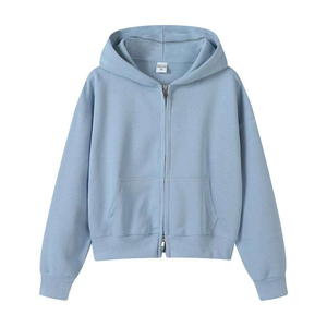 Wholesale Custom 100% Cotton Embroidered Zipper-Up Oversized Hoodie Drop Shoulder Heavyweight Polar Fleece Cropped Winter hoodie - Product Image 2