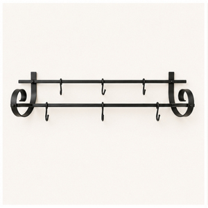Wall Mounted Wrought Iron Kitchen Utensil Rack with Sliding <b>Hooks</b> Pot and Pan Organizer Black Metal Rail for Kitchen Storage - Product Image 3