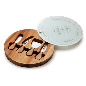 Juego de cuchillos para queso con tabla de madera y tapa de cristal para amantes del queso - Product Image 1