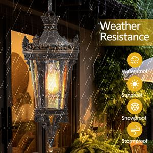 โคมไฟแขวนกลางแจ้งทรงมงกุฎโบราณกันน้ำโคมไฟระย้าสไตล์วินเทจกระจกใสดีไซน์โลหะหรูหราสำหรับสวนลาน - Product Image 4