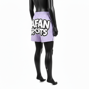 Shorts cortavientos para mujer, tela de nailon premium, color lavanda, estilo urbano, parche de goma, etiqueta tejida con logo. - Product Image 5