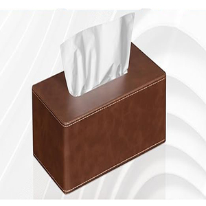 Boîte à mouchoirs rectangulaire moderne en cuir PU, distributeur de mouchoirs pour commode et salle de bain, boîte à mouchoirs en cuir marron - Product Image 2