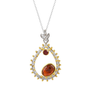 Collar de Plata de Ley 925 al por Mayor, Chapado en Oro, con Colgante de Gema Hessonita en Forma de Gota de Agua, Joyería Fina - Product Image 1