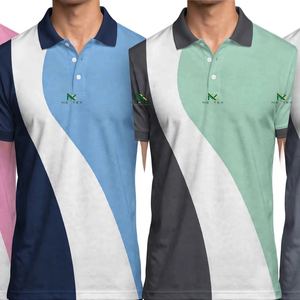 Polo Personalizado en Bloques de Color Rosa, Blanco y Gris, Camiseta de Algodón Piqué de Arte Moderno para Hombre, Uniforme de Equipo con Logotipo Bordado, Venta al Por Mayor OEM - Product Image 1