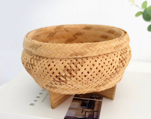Bol en bambou fait main, panier de rangement en osier thaïlandais, décoration écologique, bol de service naturel tissé à la main, fournisseur OEM Vietnam - Product Image 1